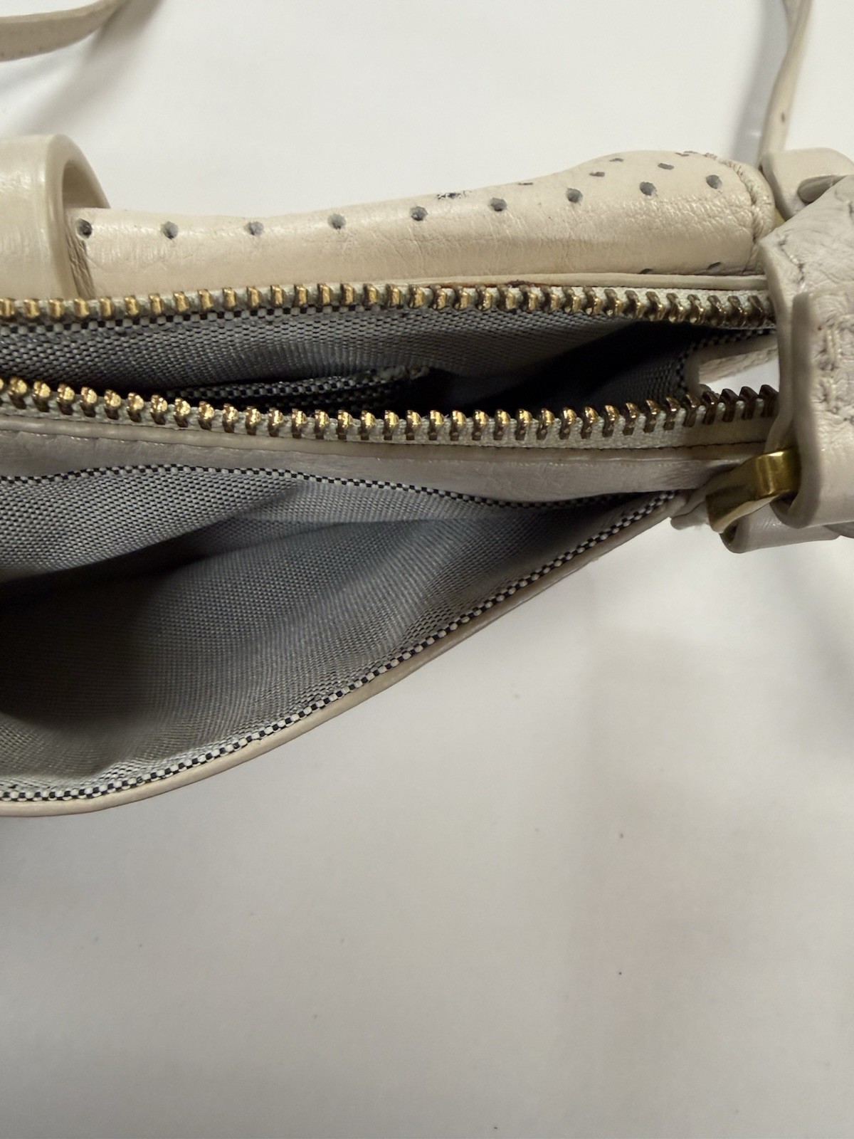 Fossil Leather Crossbody Bag Cream Ivory Pebbled Small Purse Gold