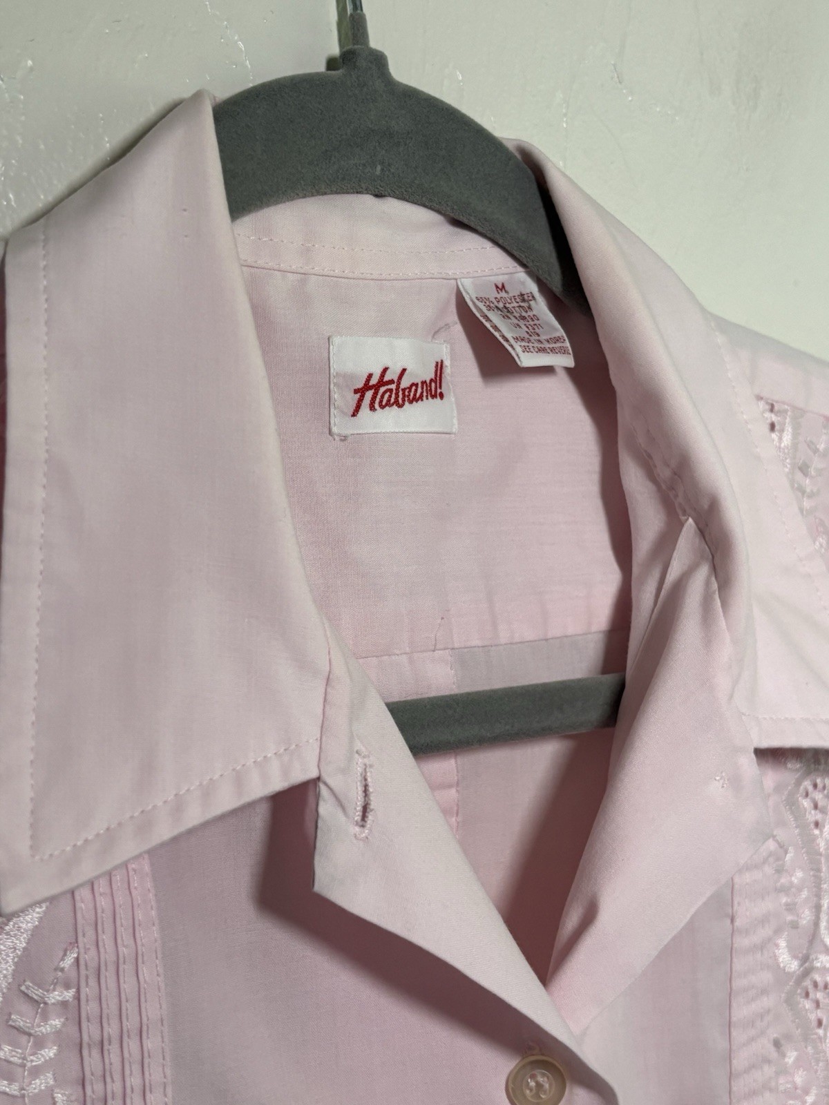 Vintage ’80s Haband! Pink Guayabera Embroidered Mexican Button-Up Shirt Size M
