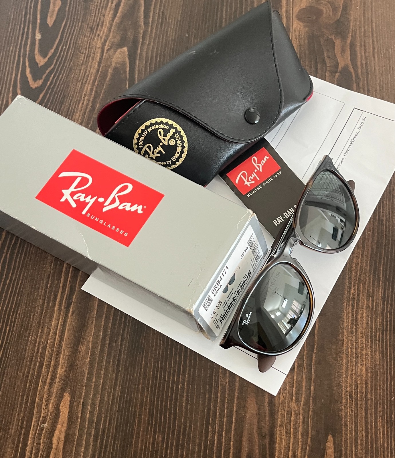 Ray-Ban Erika RB4171 Sunglasses Havana Dark Green Gradient w/ Case and Box