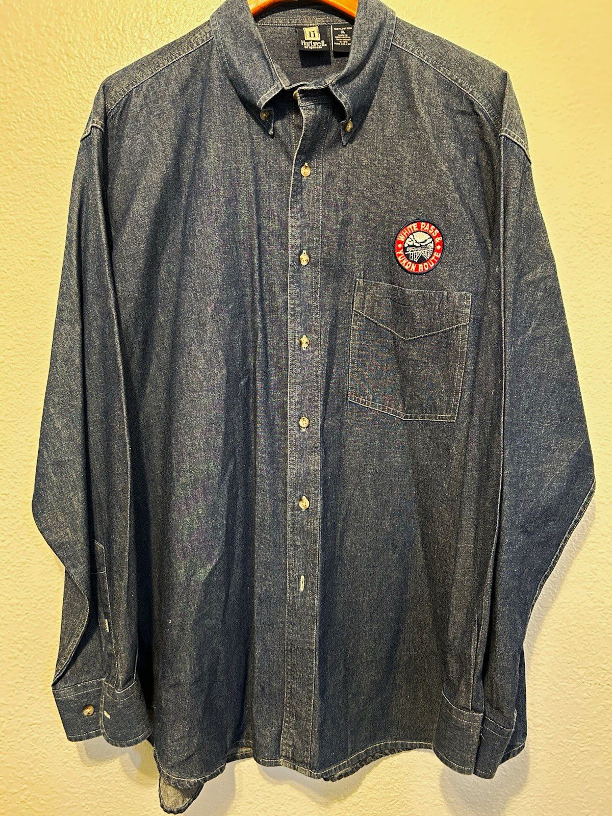 Hartwell Originals Shirt Men’s XL Blue Denim Long Sleeve Button-Down Patch