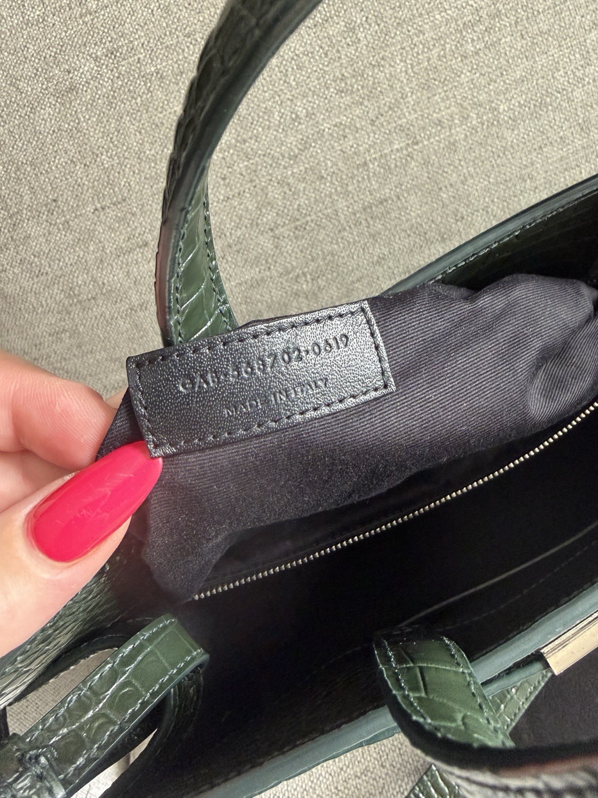 SAINT LAURENT Small Manhattan Green Silver Embossed Leather Bag Shoulder Strap