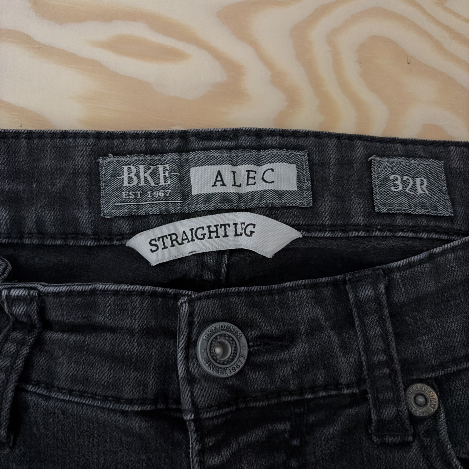 BKE Alec Mens Straight Leg Jeans Black Stretch Denim Size 32R 30×32