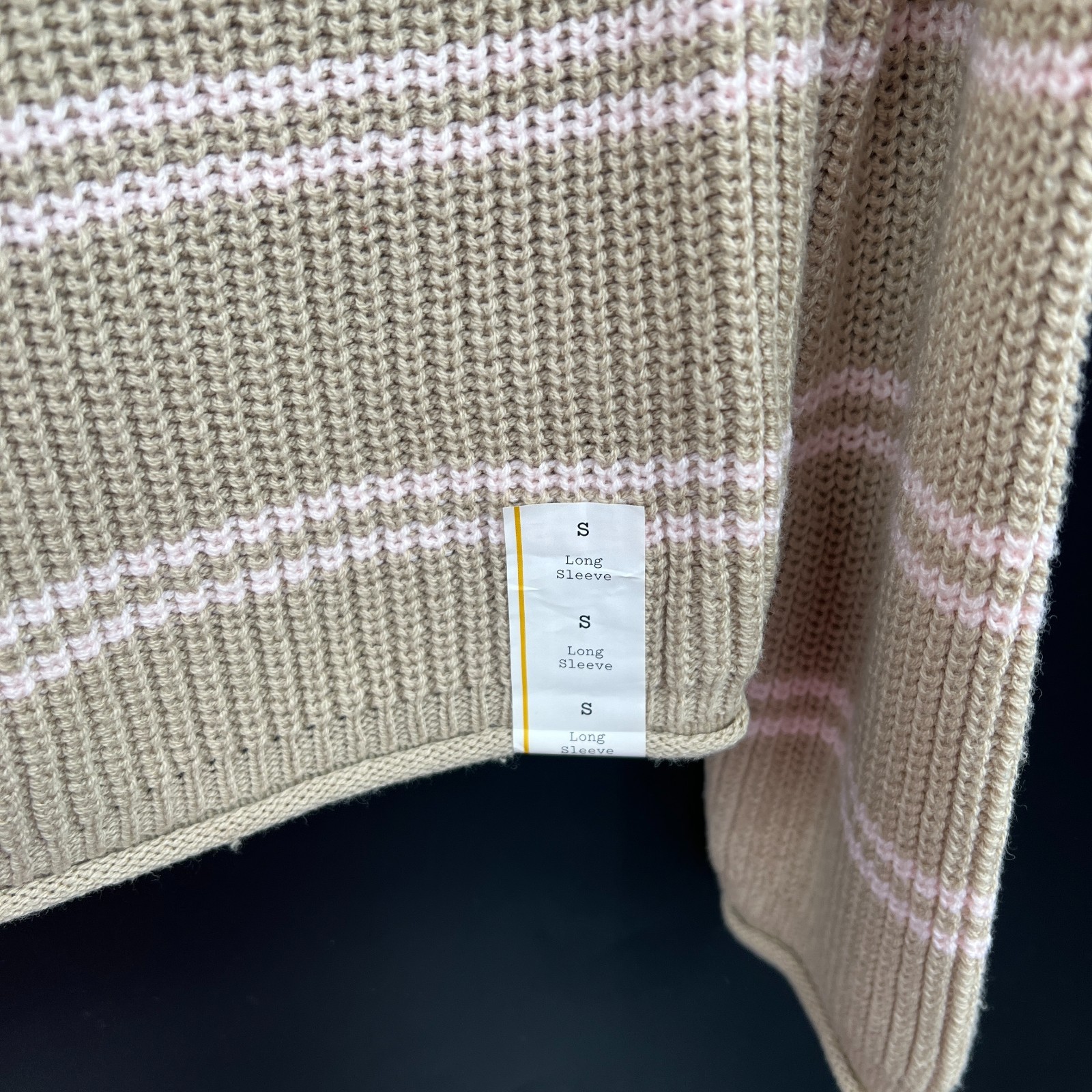 NEW preppy cozy beige pink striped roll neck cotton blend sweater minimalist S