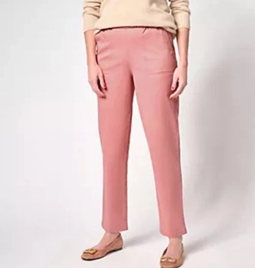 Denim & Co. Reg EasyWear Twill Straight Leg Pants W/ Pockets Antique Rose Medium