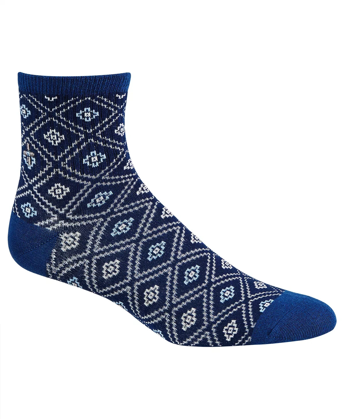 Sun + Stone Men’s 1-Pair Half-Calf Quarter Socks, Blue Geometric, Shoe Size 7-12