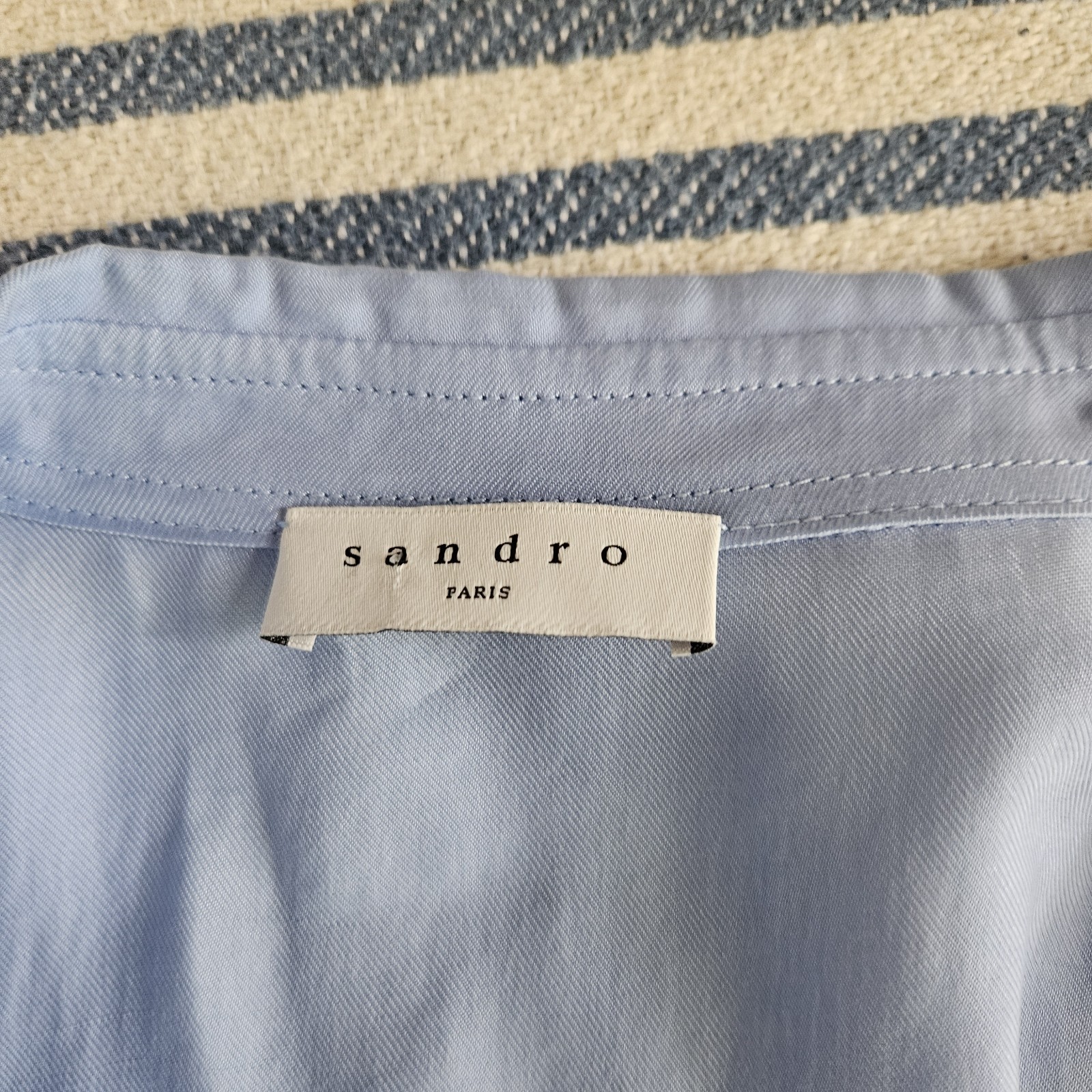SANDRO PARIS Slade Lace-Inset Button-Down Duster Dress Sky Blue Sz FR 34 XS SM