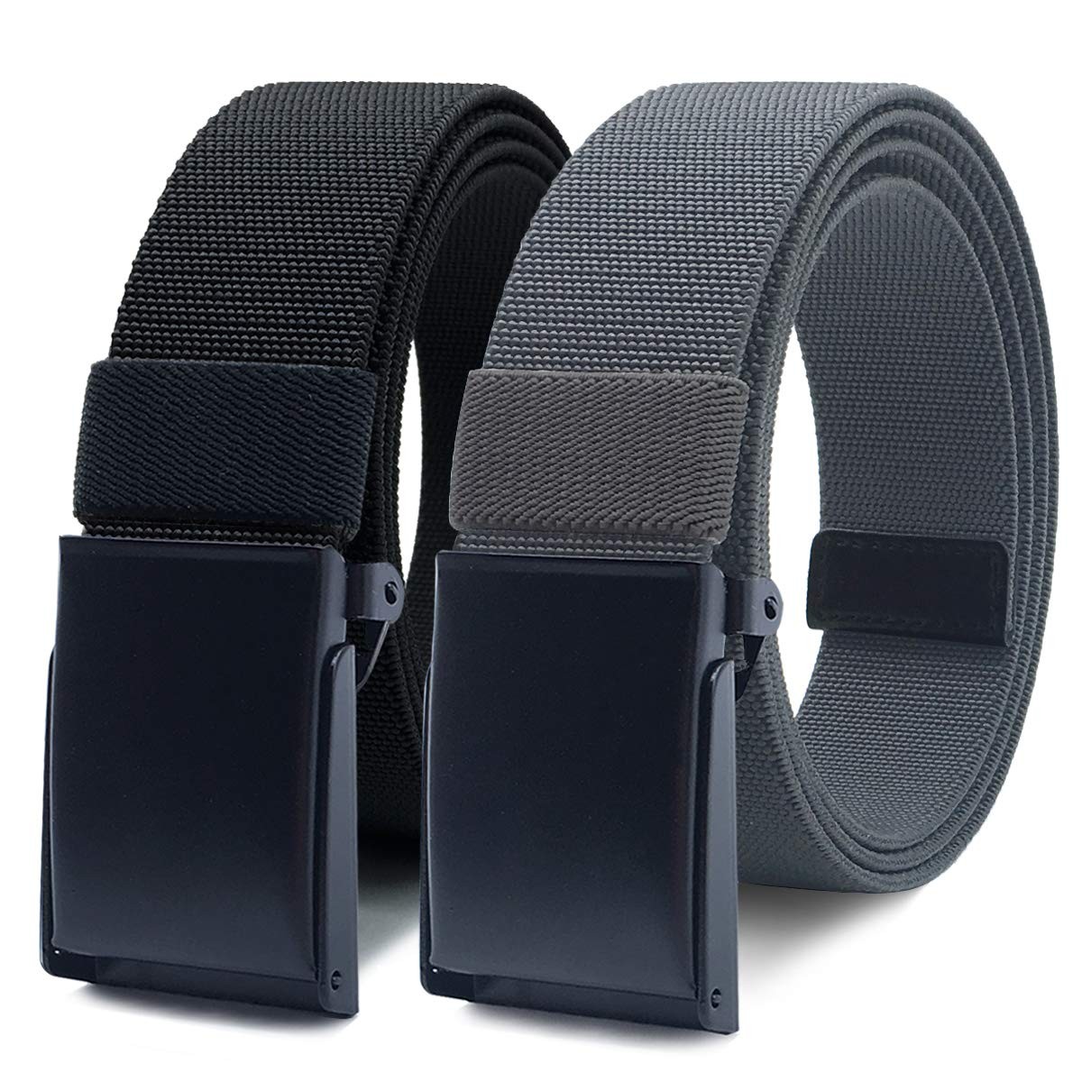 2 Pack Nylon Elastic Stretch Belt Men Casual Golf Belt Adjustable Military Me…