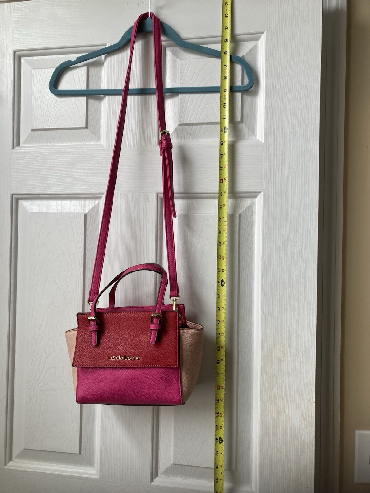 Liz Claiborne Pink Red Beige Colorblock Small Crossbody Satchel Zip Pockets