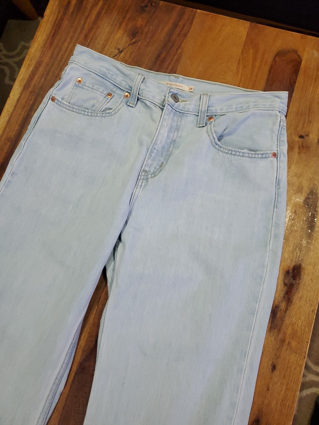 Levi’s Low Pro Straight Jeans Women’s 28 Actual 30×28 Distressed Light Wash…