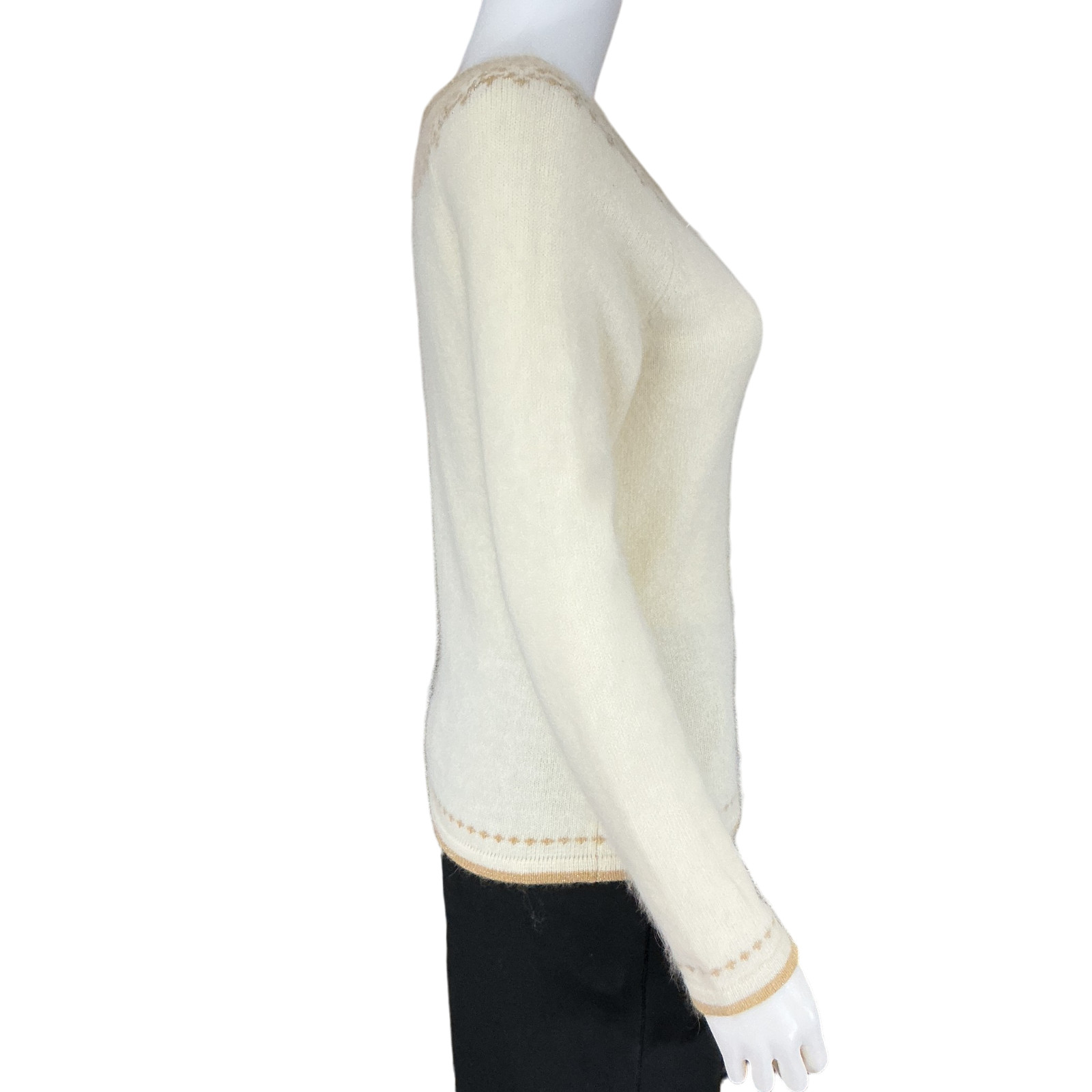 Apt. 9 Women’s Angora Fair Isle Sweater M Cream Beaded Rhinestones Boat Neck NWT