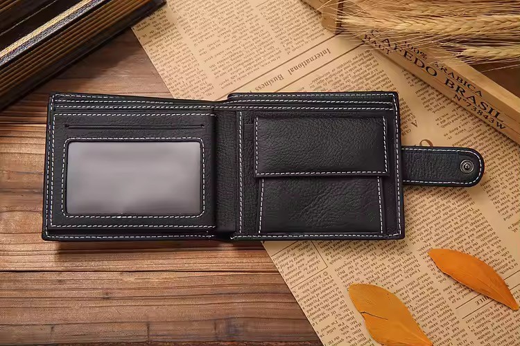 New Mens Leather Bifold Wallet Button Closure RFID Blocking Card Case/Cash