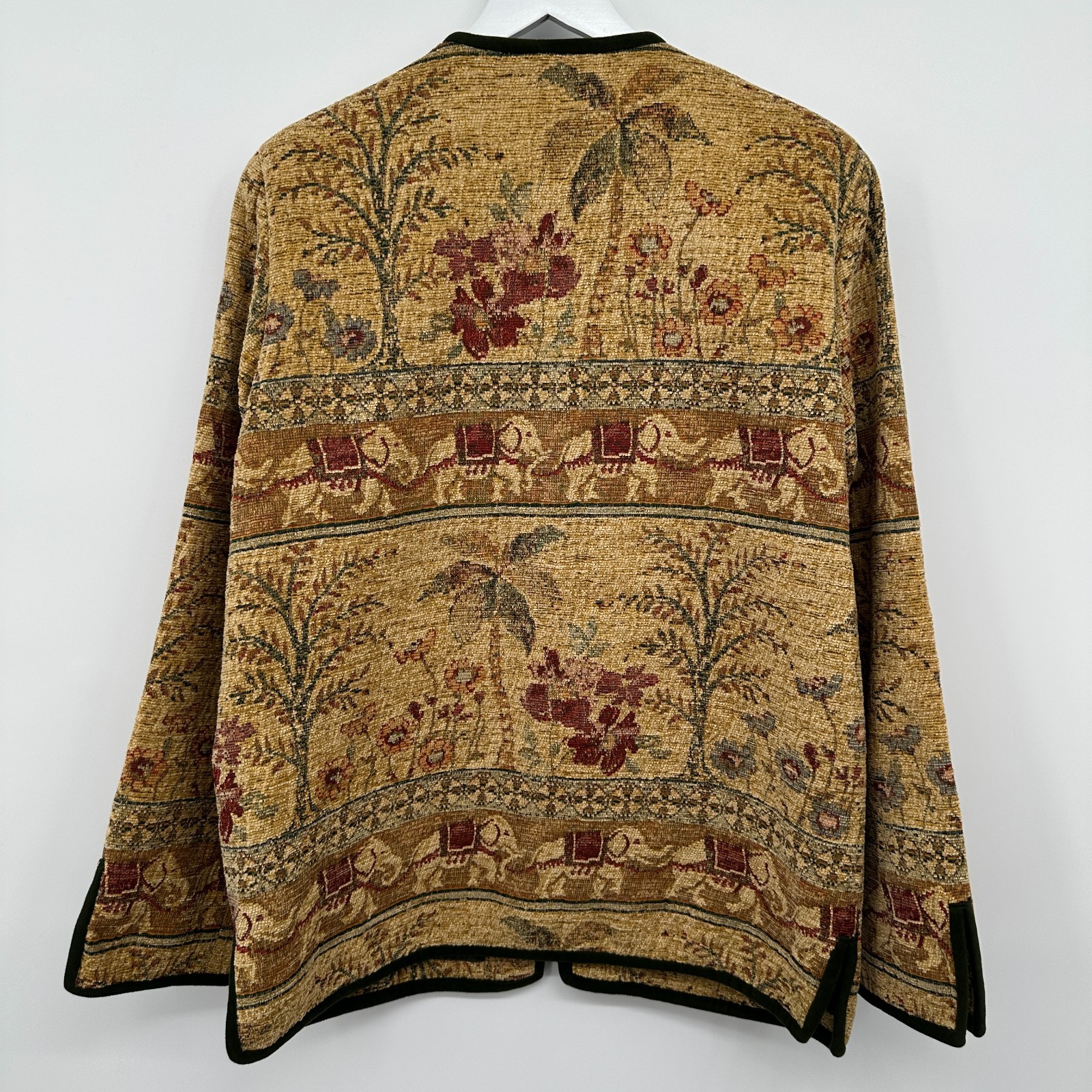 Vintage Tapestry Jacket Blazer Size L XL Lined Elephant Earthy Textured Hungary