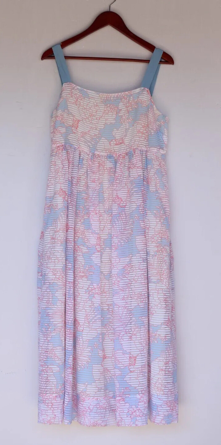 Paul & Joe Sister Womens Size 42 Blue Pink Floral Stripe Dress Pockets Tank Midi