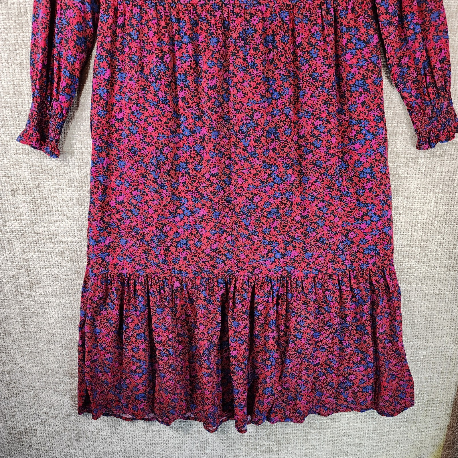 GAP Ruffled Maxi Dress Womens S Red Blue Purple Floral Smocked Cuff Cottage