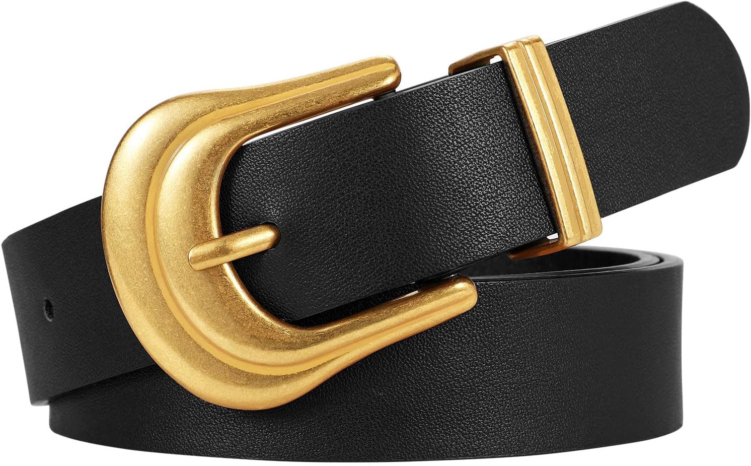 Women’S Western Belt Vintage Black Leather Waist Belt for Pants Jeans with Gold