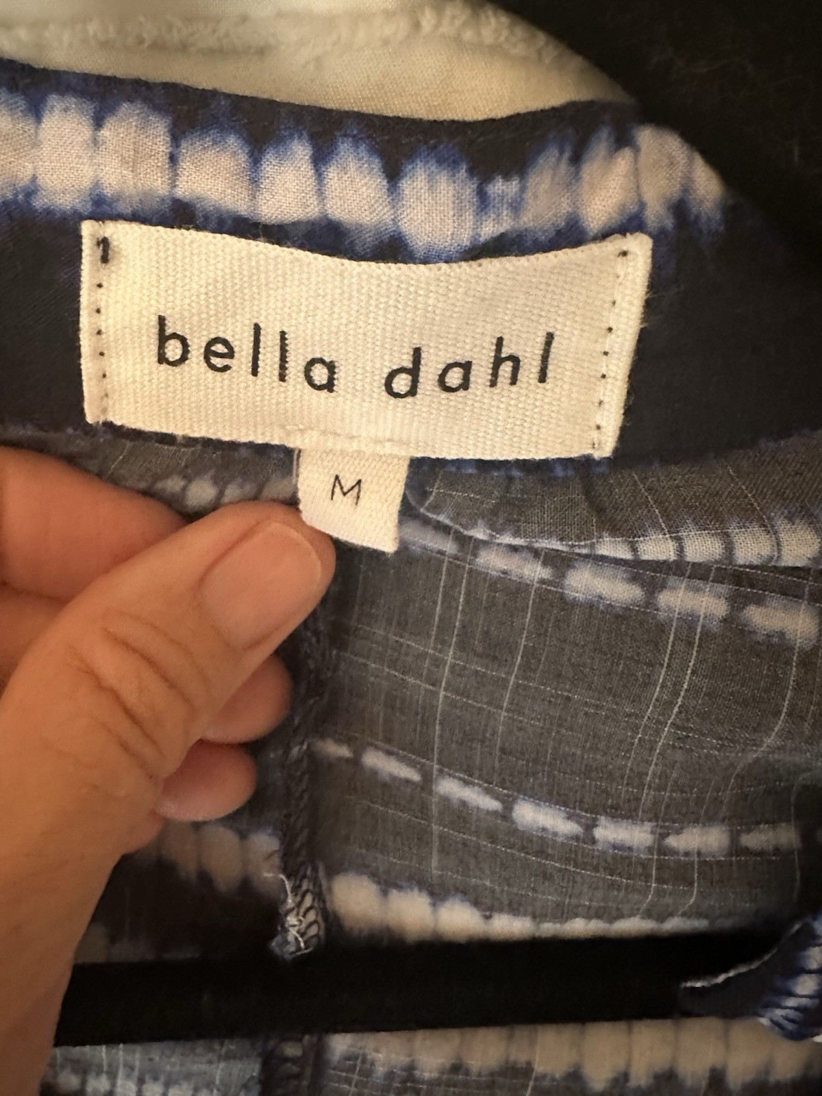 Bella Dahl Navy Blue Print Blouse, Size Medium, MADE IN USA