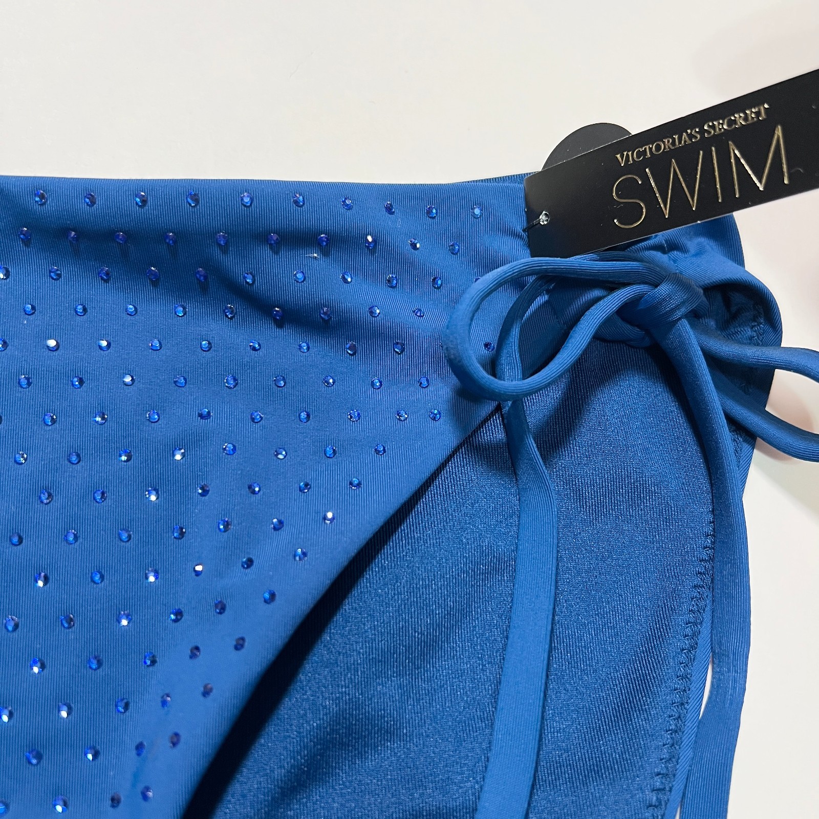 Victoria Secret XL Bikini Bottom DOUBLE Side Tie Shine Sapphire Blue