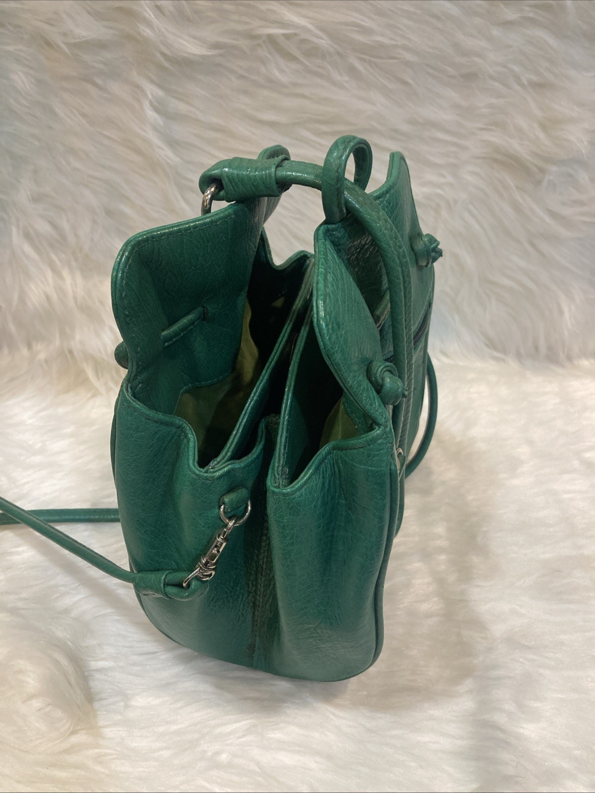 Ostrich Leather Shoulder Bag Green Crossbody Purse Women’s 17cm Vintage