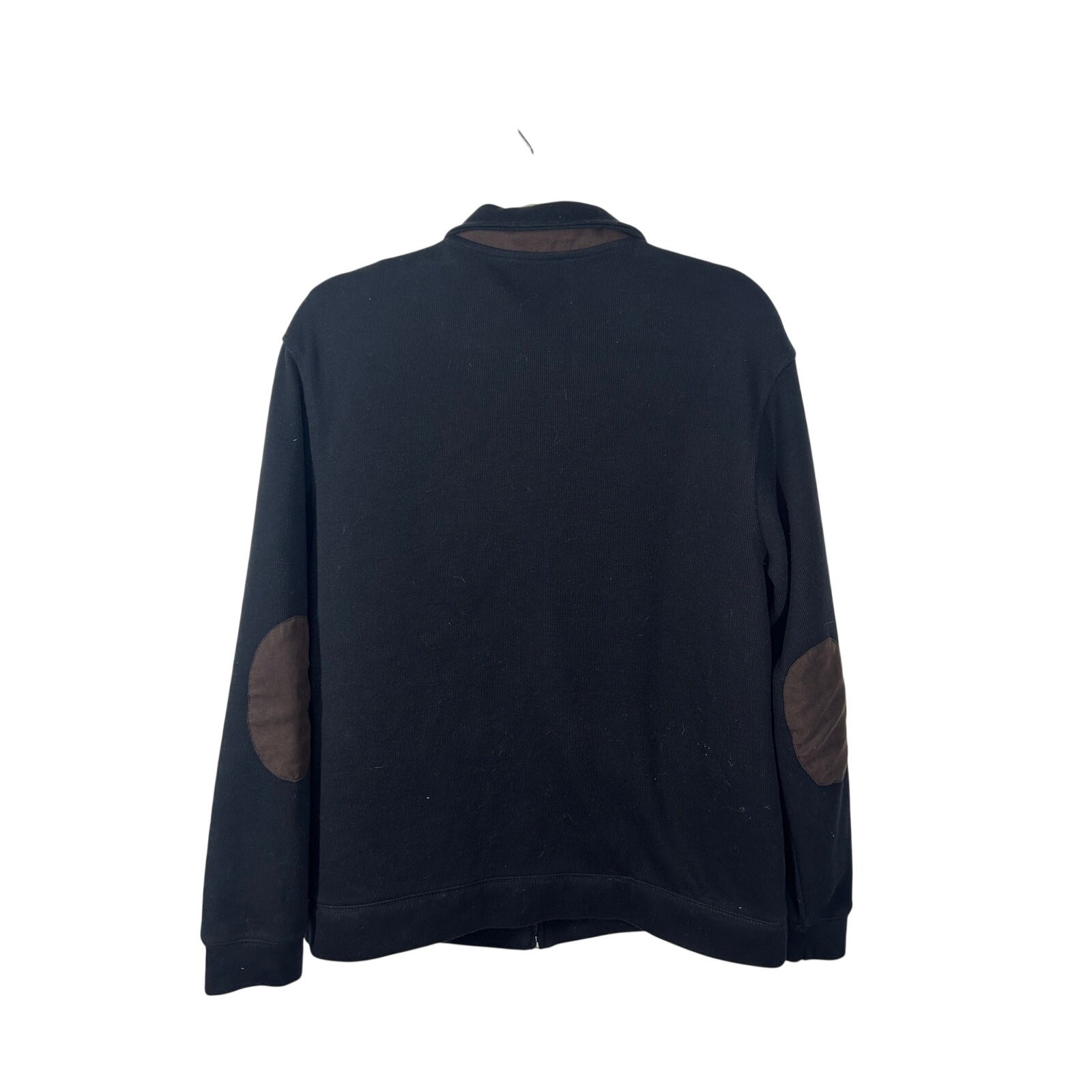 Tasso Elba Men’s Knit Zip Jacket Medium Black Brown Faux Suede Trim Sweater