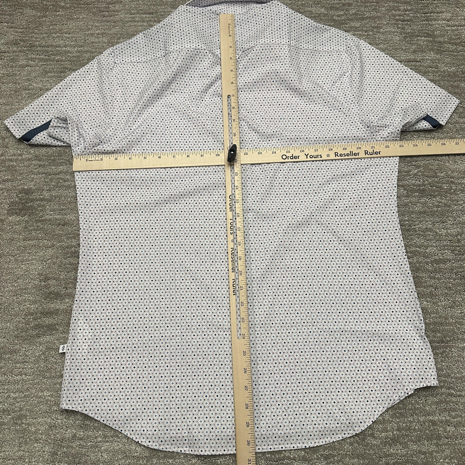 7Diamonds Ephraim Shirt Mens Large Blue Geometric Short Sleeve Stretch Button Up