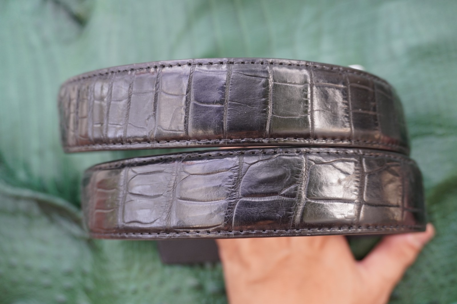 W1.3 inch Black Genuine Crocodile Belly Leather Skin Men’s Belt Plus Buckle #Z15