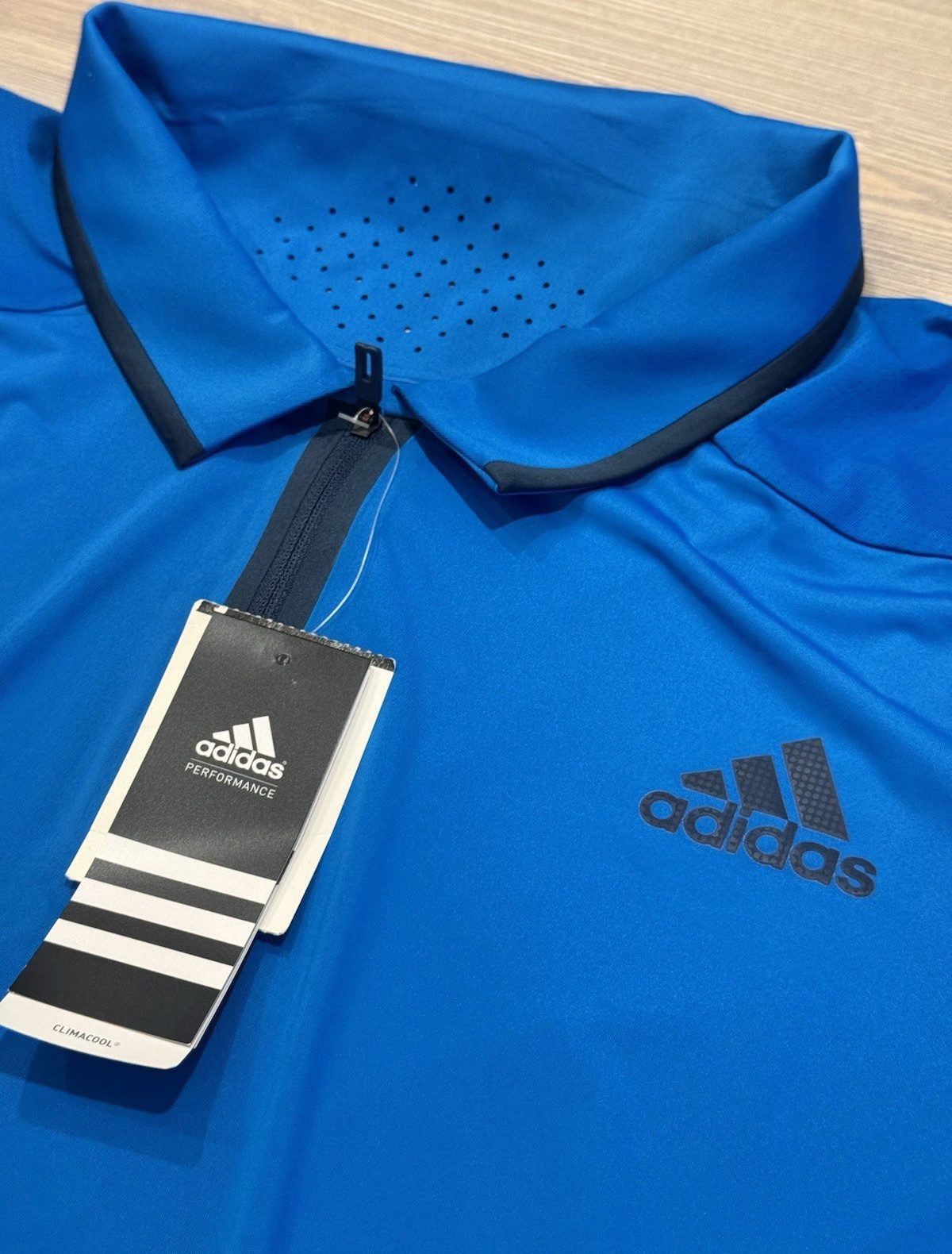 adidas Barricade ClimaCool Men’s XL Blue Zip Short Sleeve Polo