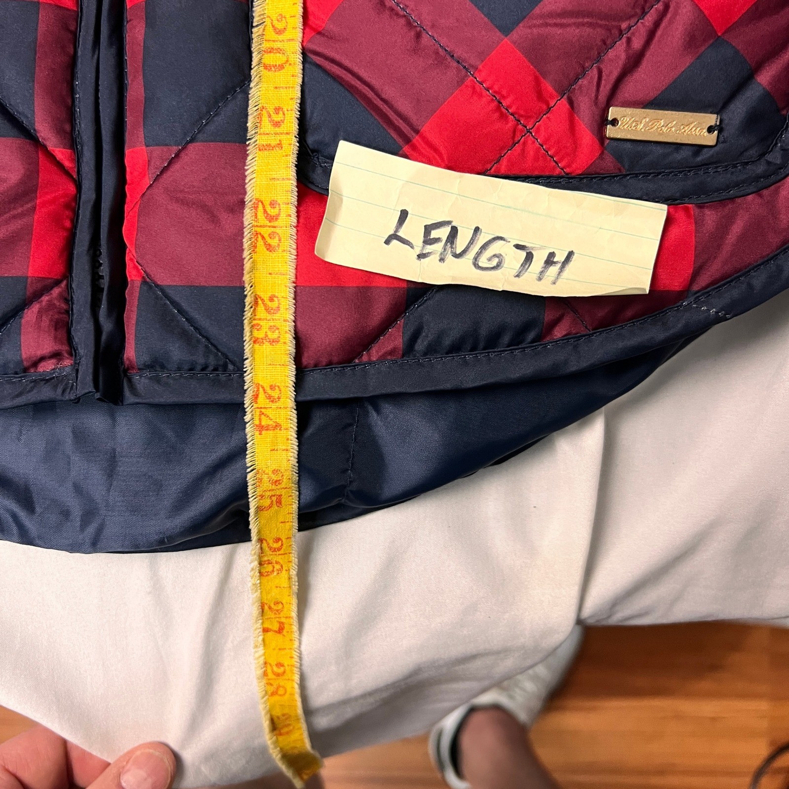 US Polo Assn Mens Red Navy Buffalo Plaid Quilted Puffer Vest Small Campfire Cozy