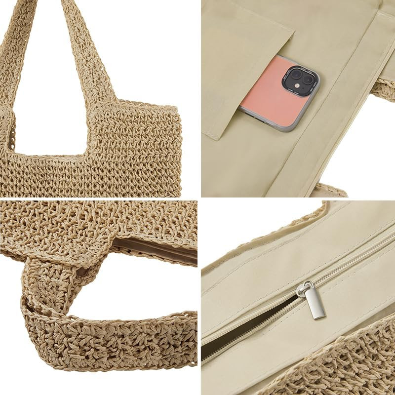 Straw Beach Tote Bag: Large Summer Boho Woven Bags | Rattan Handmade Shoulder Ha