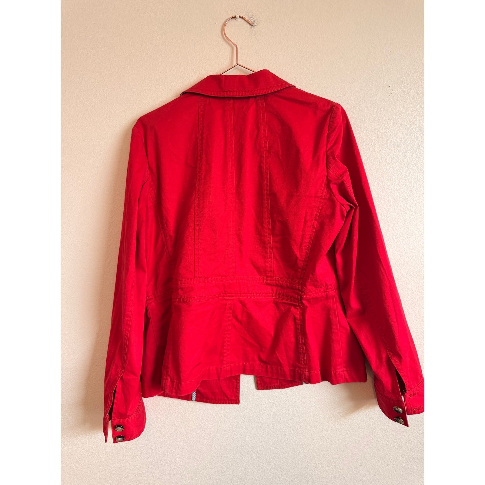 Talbots Utility Jacket Women 10 Red Cotton Blend Military Safari Field Coat