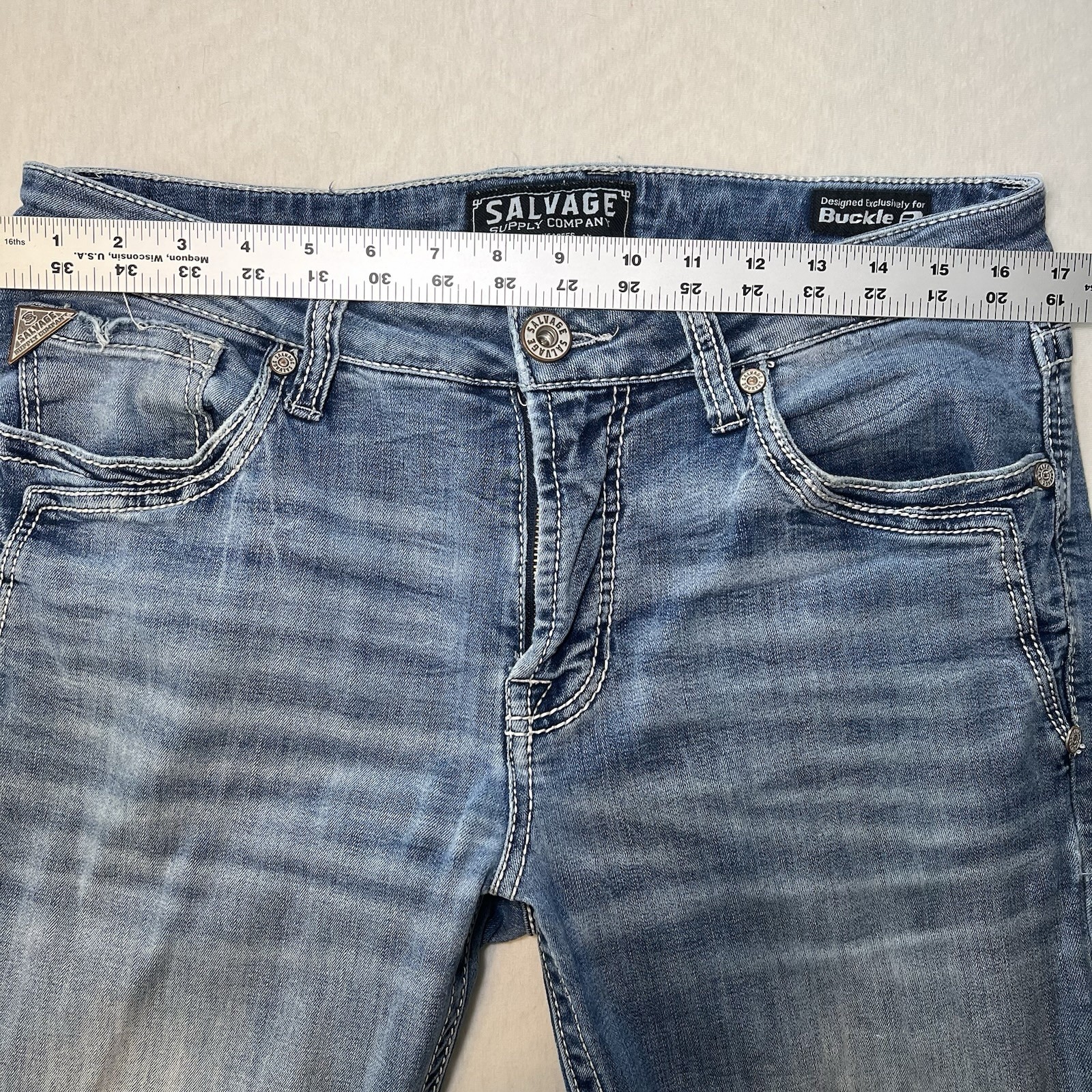 Salvage Supply Co Buckle Mayhem Straight Fit 33R Jeans Men’s Whiskered