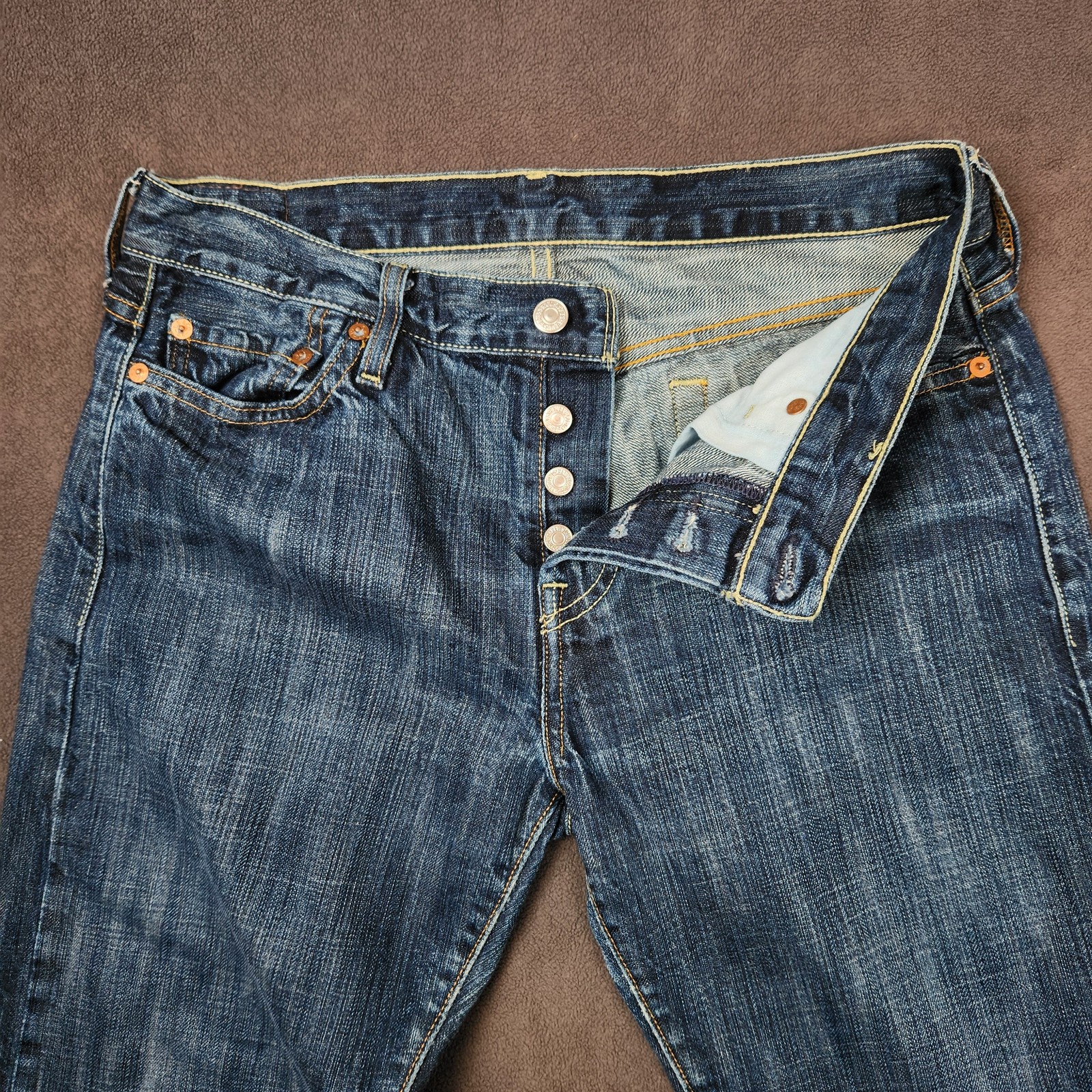 Levis 501 Jeans Mens 30×32 Blue Denim Capital E USA Made Button Fly Distressed