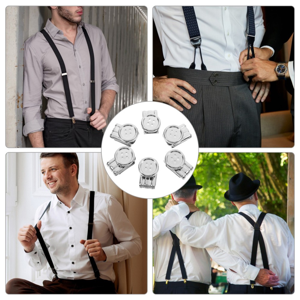 6 Pcs Metal Adjustment Buckle Work Man Button Suspenders Buttons for Pants
