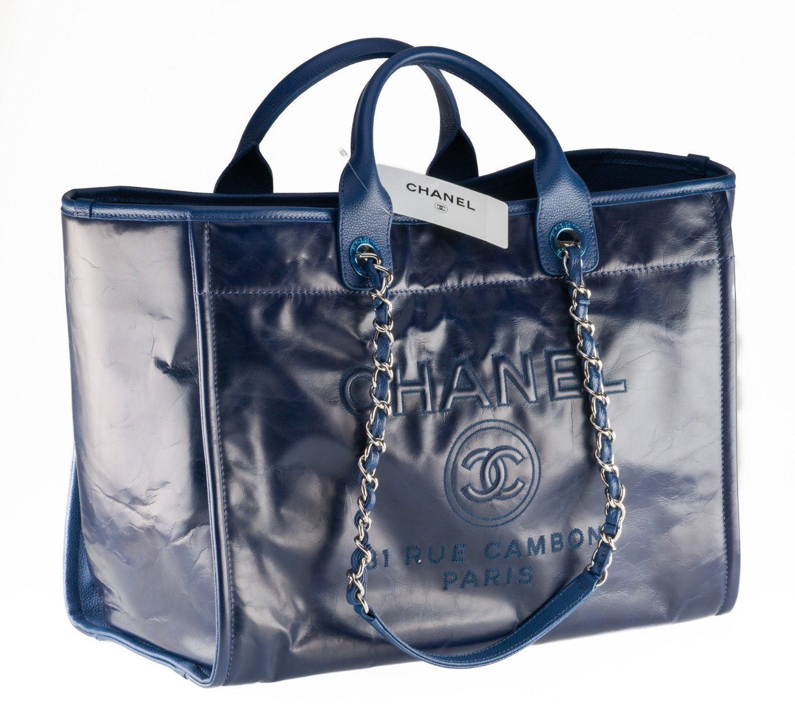 Chanel Deauville Large Navy Blue Caviar Leather Shopping Tote 16P A93258