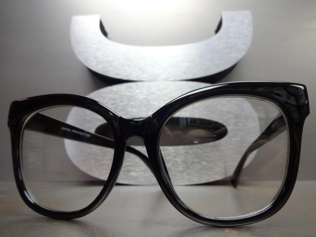 OVERSIZED EXAGGERATED Retro CAT EYE Clear Lens EYE GLASSES Large Big Black Frame