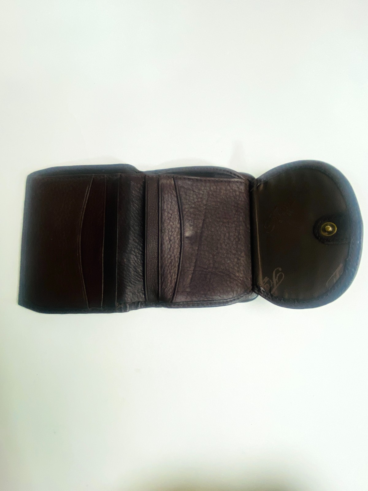 Vintage Fossil Brown Pebbled Leather Kiss Lock Bifold Wallet Coin Purse 90s