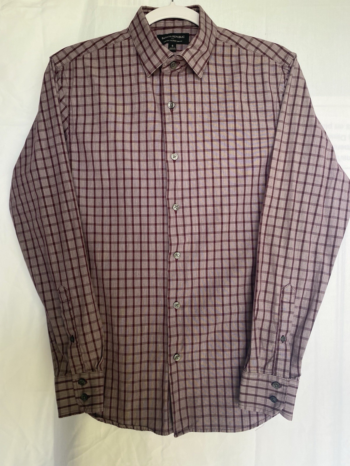 Banana Republic Stretch Tailored Slim Fit Check Dress Shirt Small 30/31