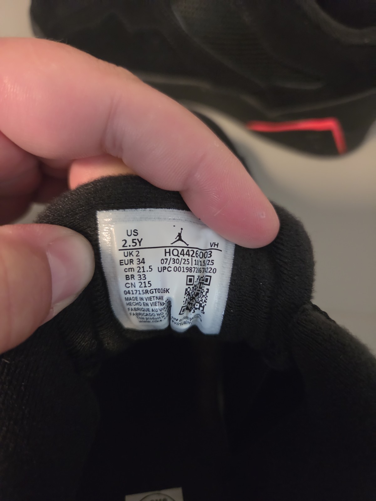 Jordan MVP 92 (PS) Kids Sneakers Black/Red Size 2.5Y HQ4426-003