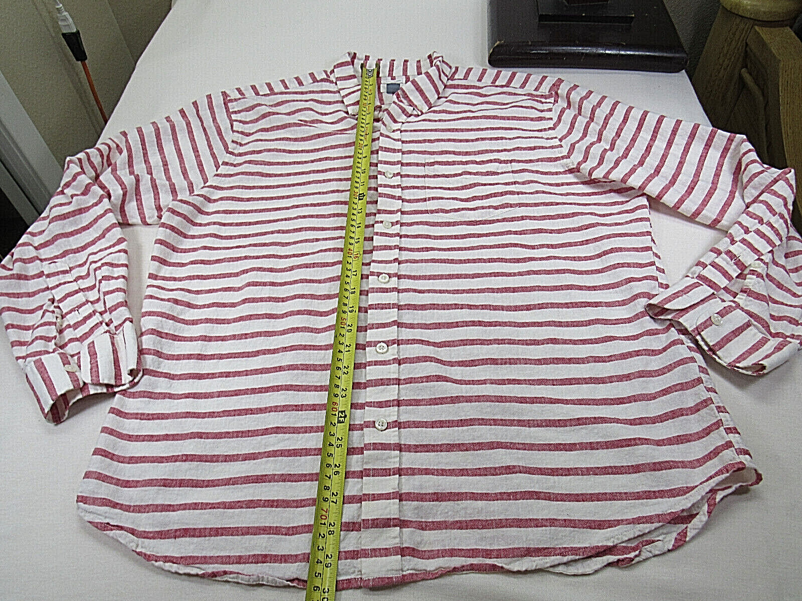 Old Navy XL [ 50in Chest 30L ] Button Up Striped Linen Blend Slim Fit