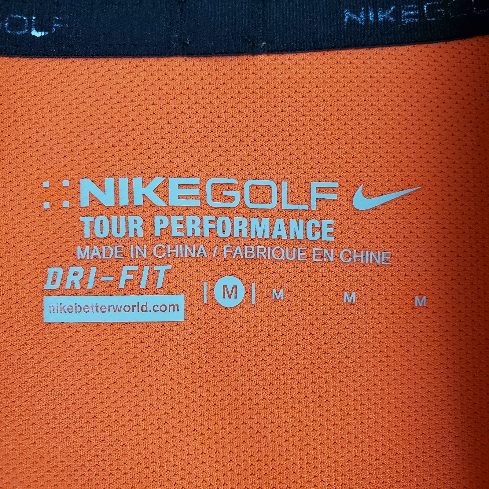 NIKE GOLF Size Medium Orange Pocketed Grid Tour Performance Mens Polo Shirt