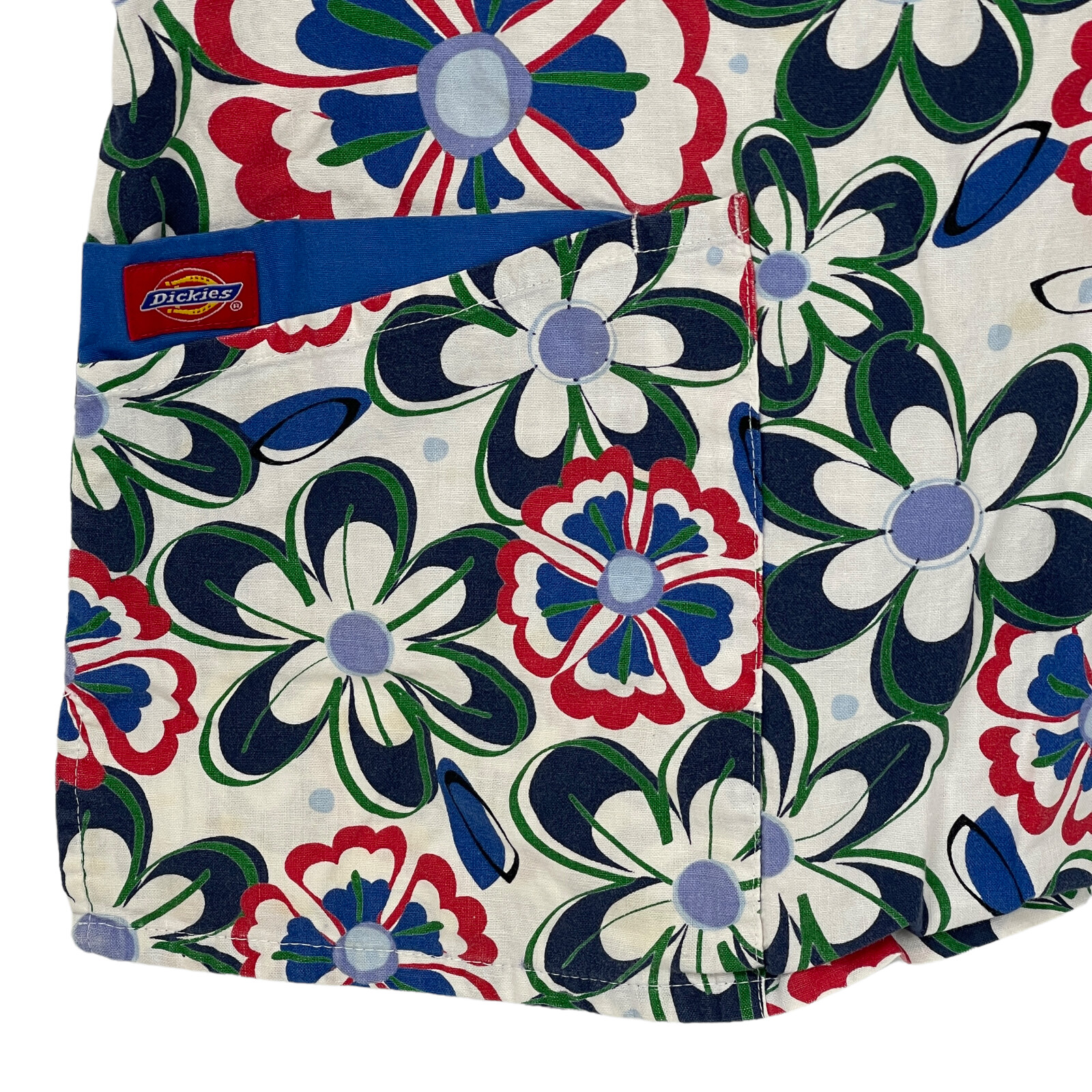 Dickies Scrub Top Womans Size S White With Multi Color Flowers Has Pockets