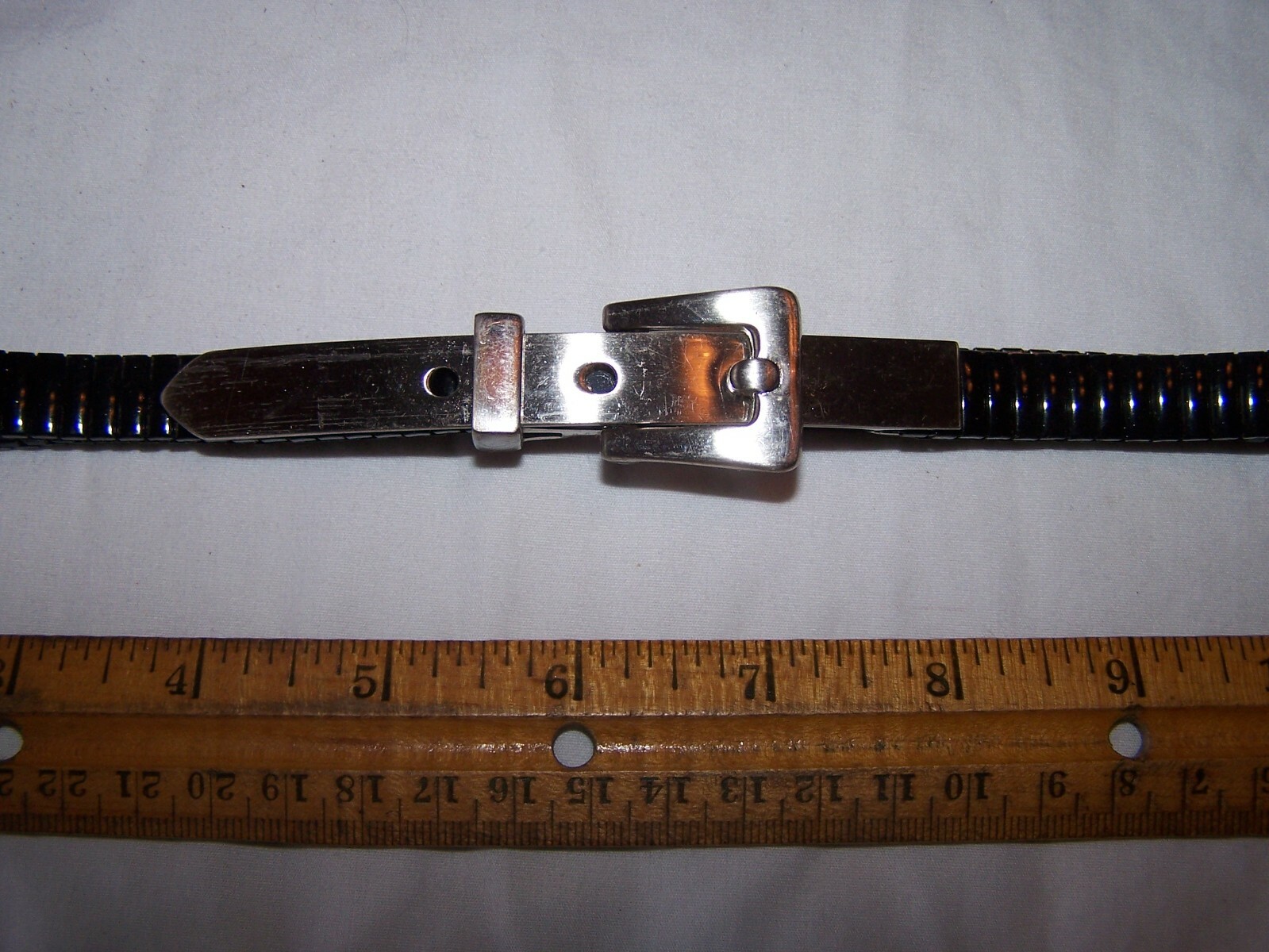 Adjustable Black Elastic Metal Belt w Silver Tone Buckle – 26″ 27″ 28″ 29″ 30″ +