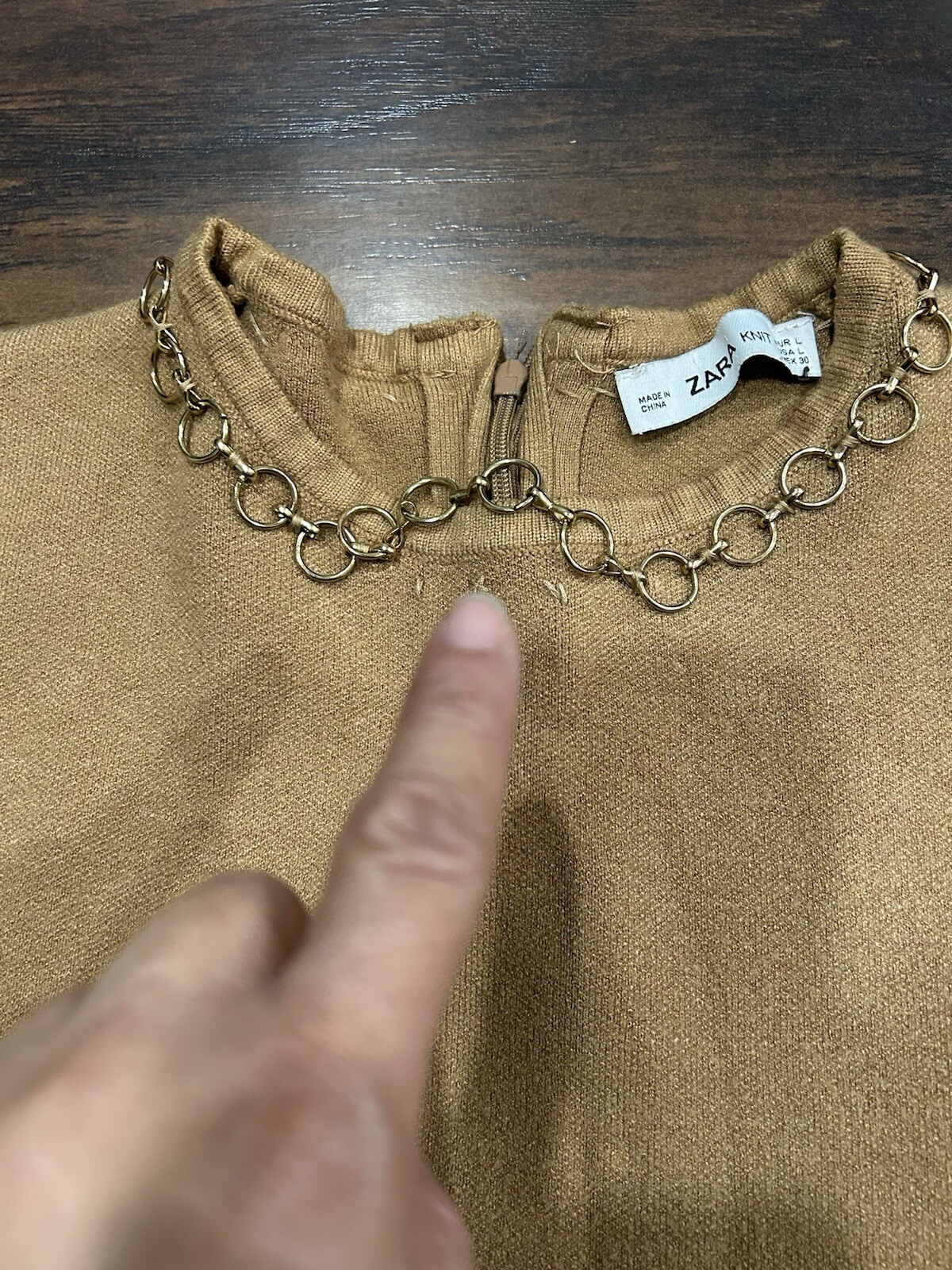 Zara Knit Blouse Top Shirt Large Caramel Color