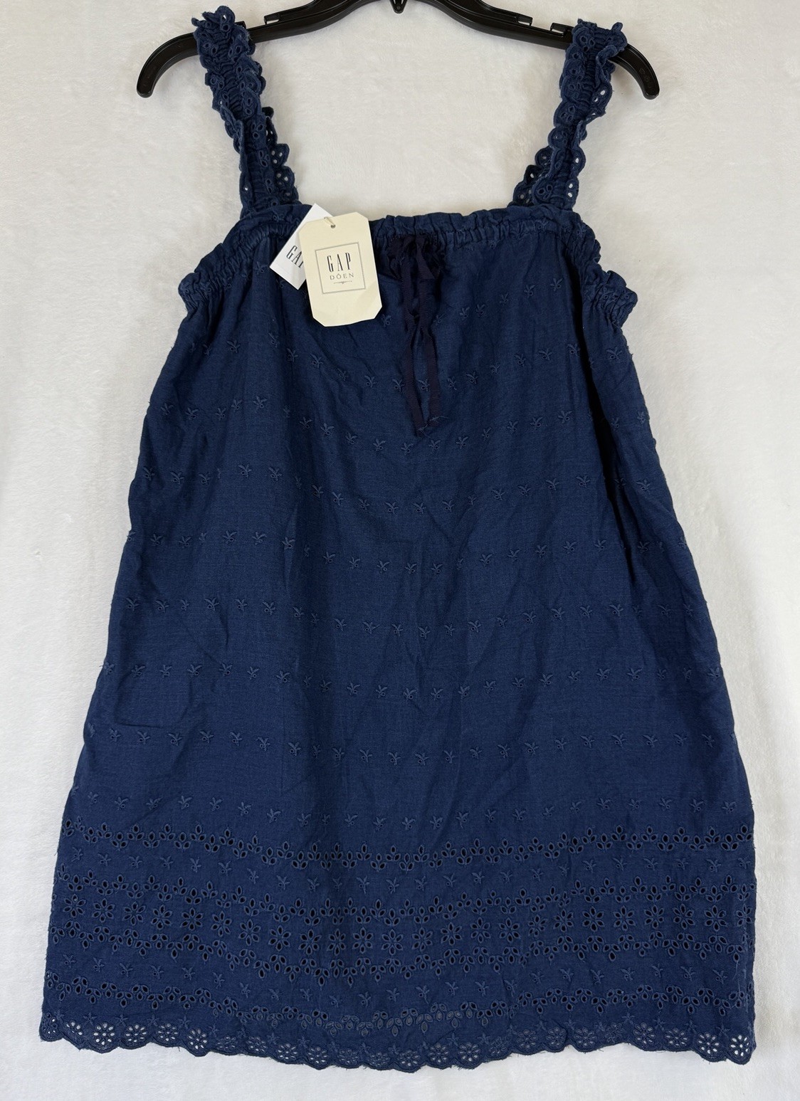 Gap × DÔEN Eyelet Shift Mini Dress Small Women Blue Sleeveless Short Doen New