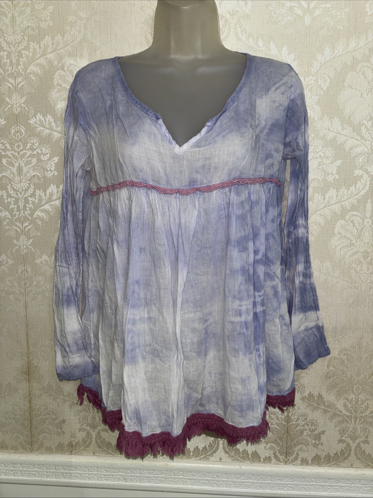Natural Life Live Happy 100% Cotton Long Sleeve Pullover Top Size S/M