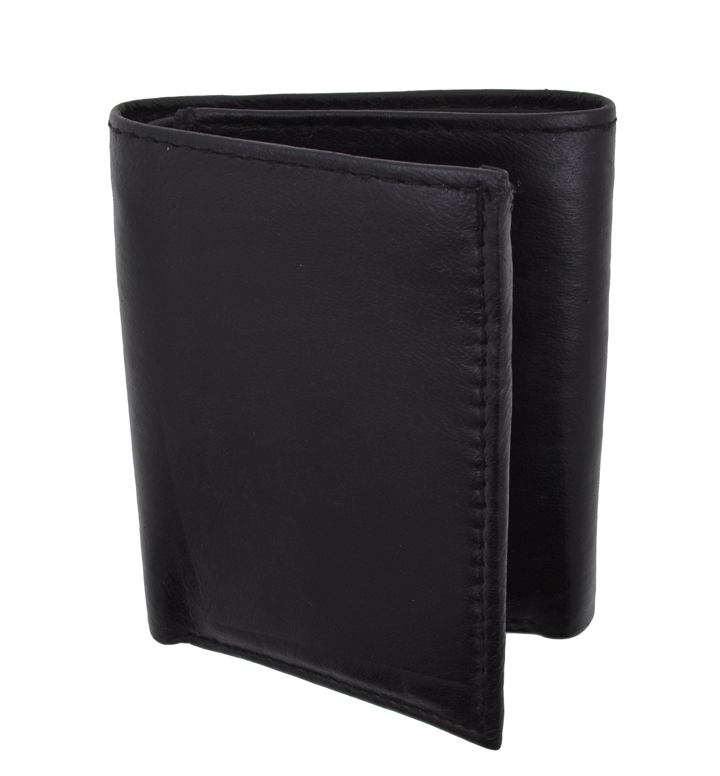 Men’s Genuine Leather Trifold Wallet Black 8 Credit Card slots Medium,