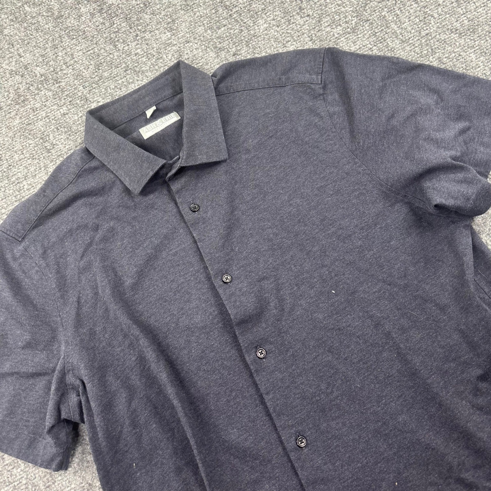 Ash & Erie Button Down Shirt Large Slim Charcoal Grey Short Sleeve Cotton Mens