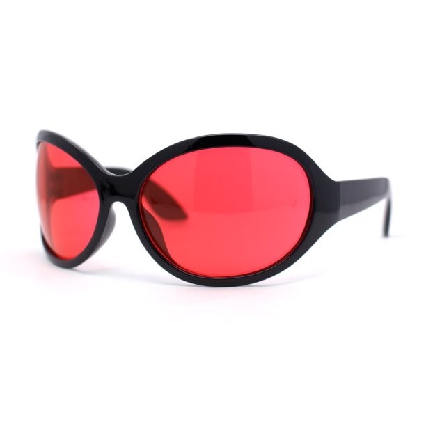 Oversized Sunglasses Blue Yellow Red Purple Lens Black Frame Wrap Around Outdoor