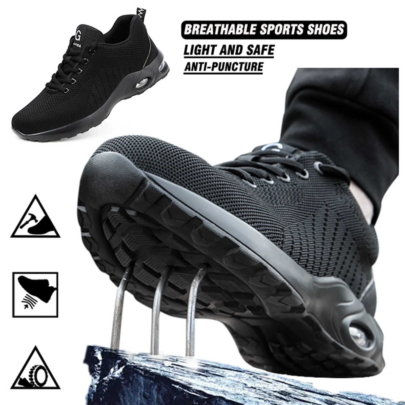 Mens Work Boots Safety Shoes Steel Toe shoes Sneakers Lightweight size 9 10 12