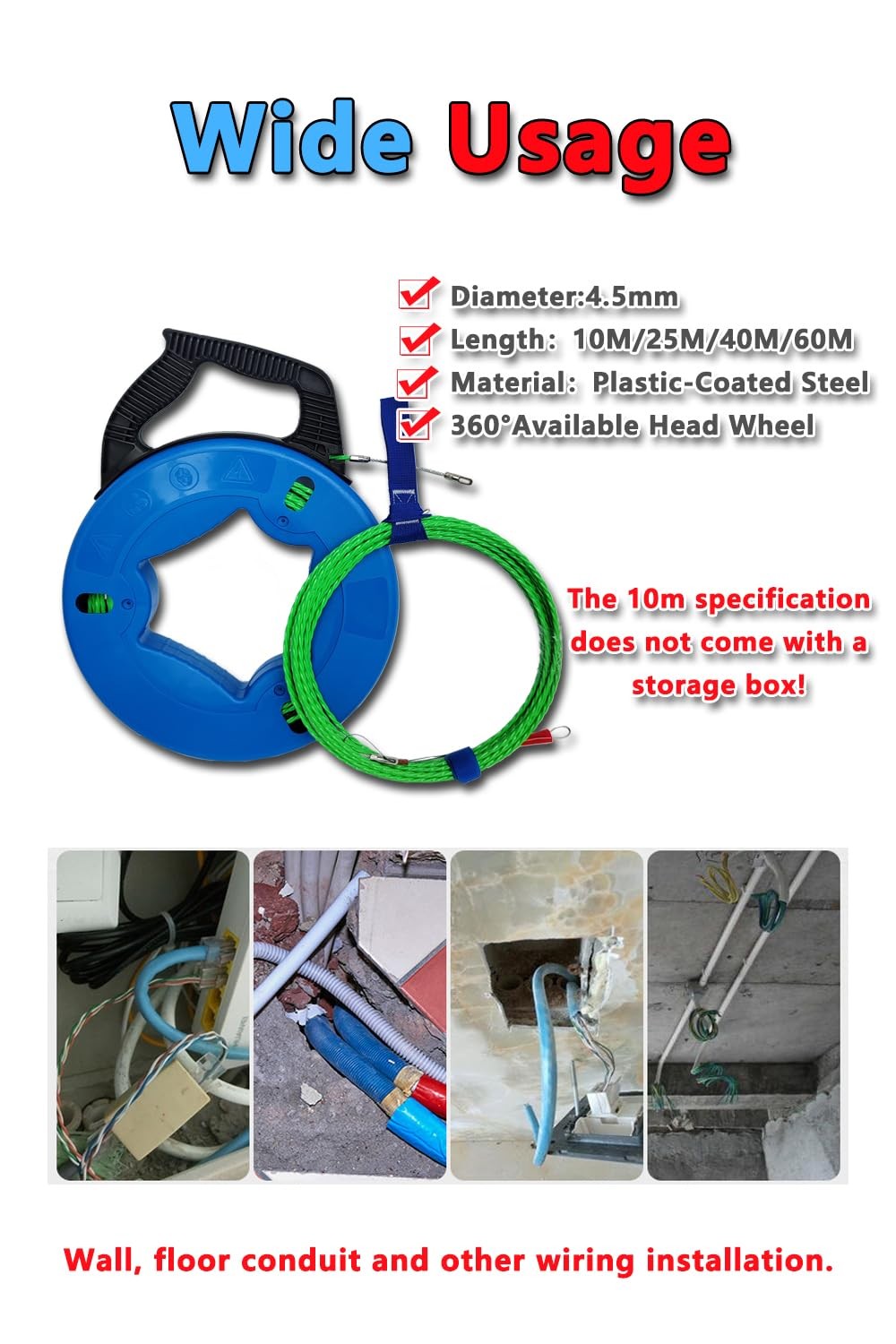 YANBORUI 131FT 4.5mm Professional Flexible Wire Rodding Guide Kit Electrical Wir