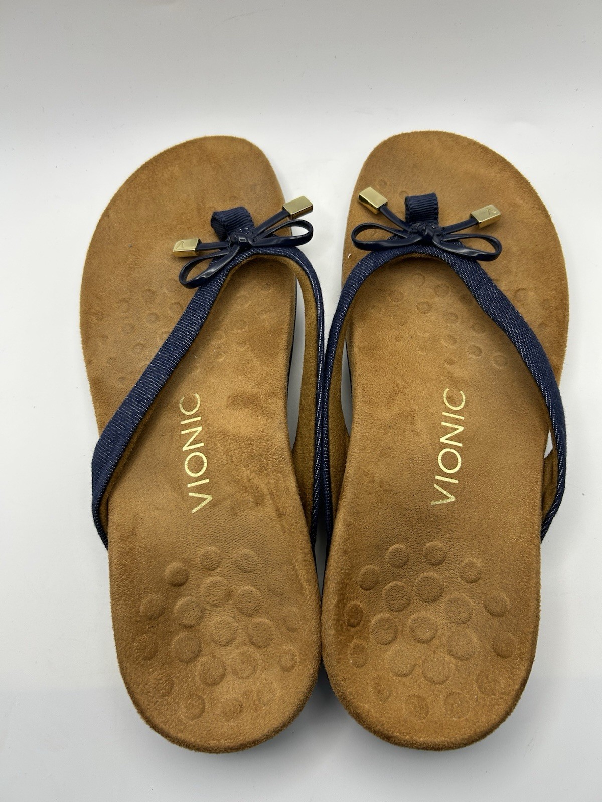 Vionic Bella II Women’s Sandals Denim Strap Bow Ortho Flip Flops Size US 6
